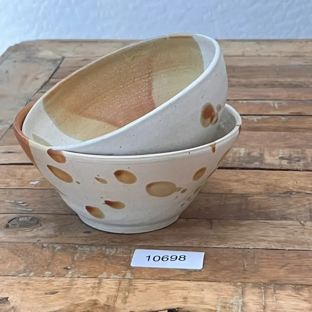 Studio Pottery Ceramic Bowl Beige & Brown Hand Thrown Stoneware Signed By Artist